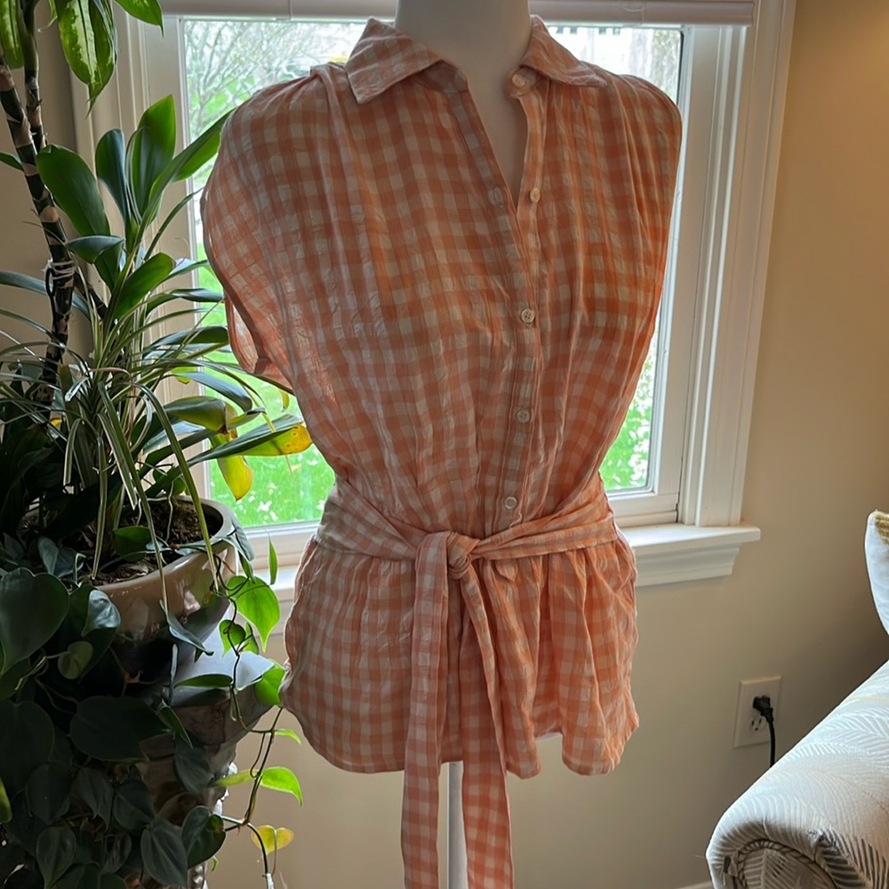 Small Max Studio belted button down gingham shirt